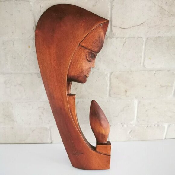 Handcarved Virgin Mary Madonna Wood Sculpture Wall Hanging Polish Artist - Picture 3 of 10